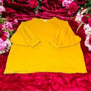 Umgee Large Mustard Yellow Puff Sleeve Top Boho Chic Cute Short Sleeve
